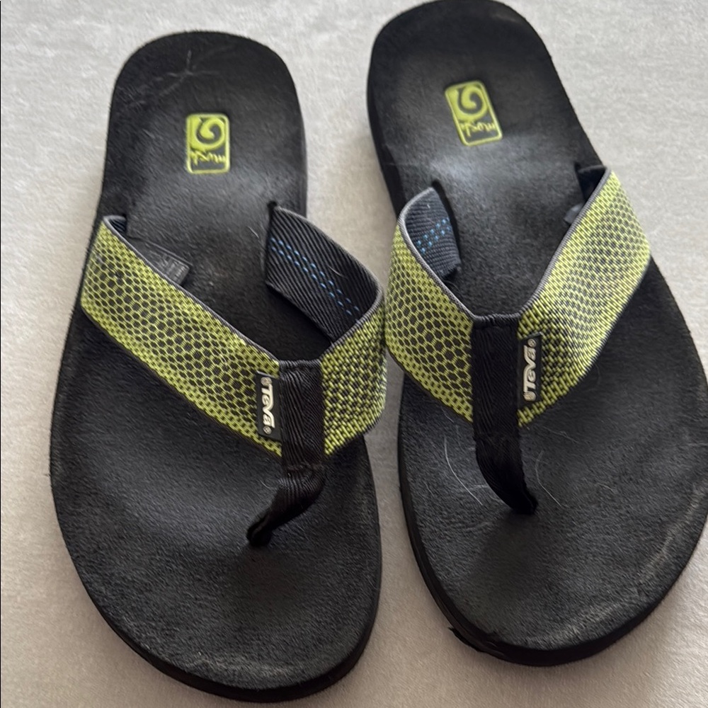 Teva Black and Lime Green Sandals